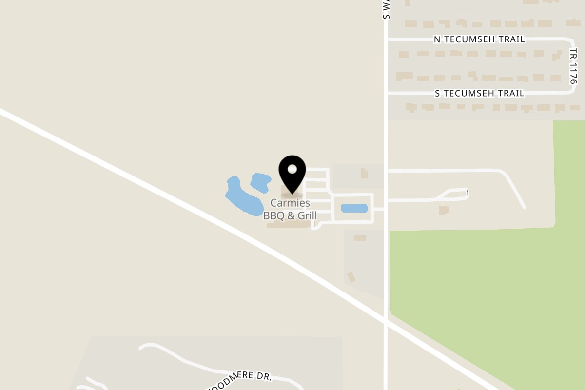 Map showing the location of Carmie's BBQ & Grill - Tiffin,OH on 2460 OH-231 in Tiffin
